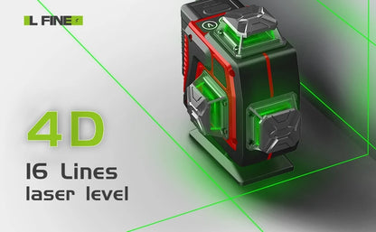 16Lines 4D Laser Level Green Line SelfLeveling 360 Horizontal And Vertical Control Green Beam Laser Levels 2PCS Battery