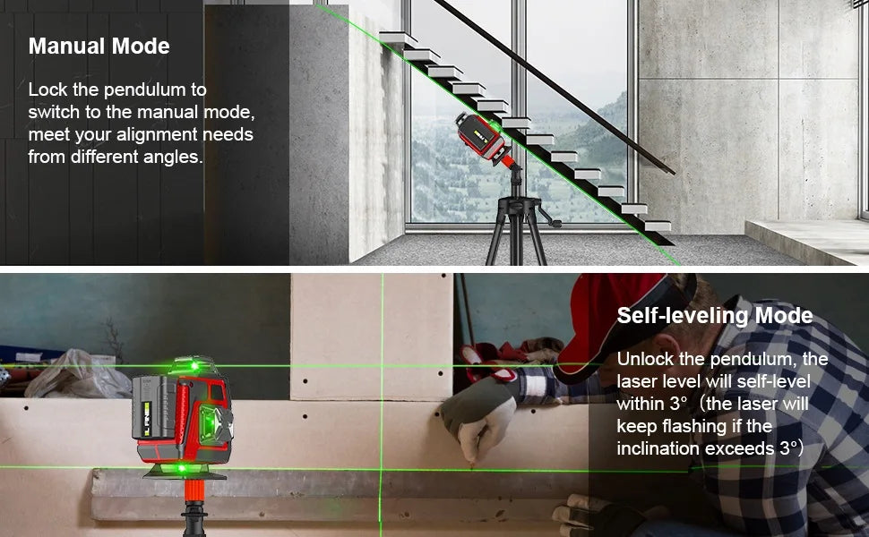 16Lines 4D Laser Level Green Line SelfLeveling 360 Horizontal And Vertical Control Green Beam Laser Levels 2PCS Battery