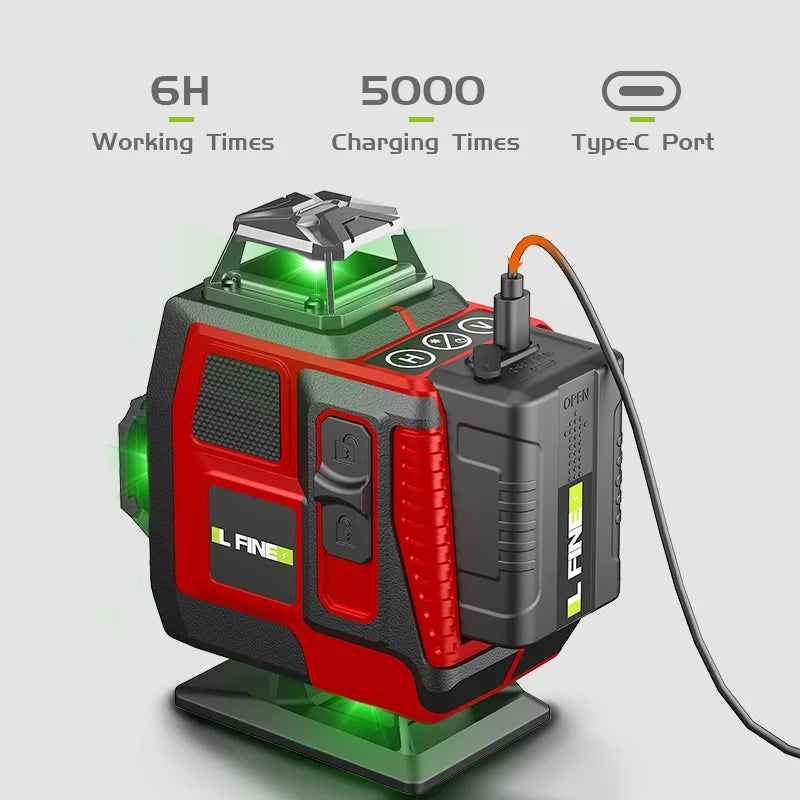 16Lines 4D Laser Level Green Line SelfLeveling 360 Horizontal And Vertical Control Green Beam Laser Levels 2PCS Battery