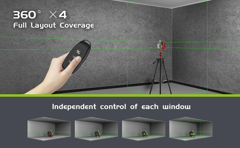 16Lines 4D Laser Level Green Line SelfLeveling 360 Horizontal And Vertical Control Green Beam Laser Levels 2PCS Battery