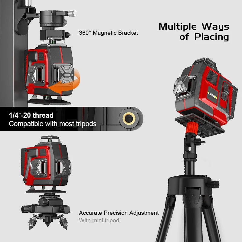 16Lines 4D Laser Level Green Line SelfLeveling 360 Horizontal And Vertical Control Green Beam Laser Levels 2PCS Battery