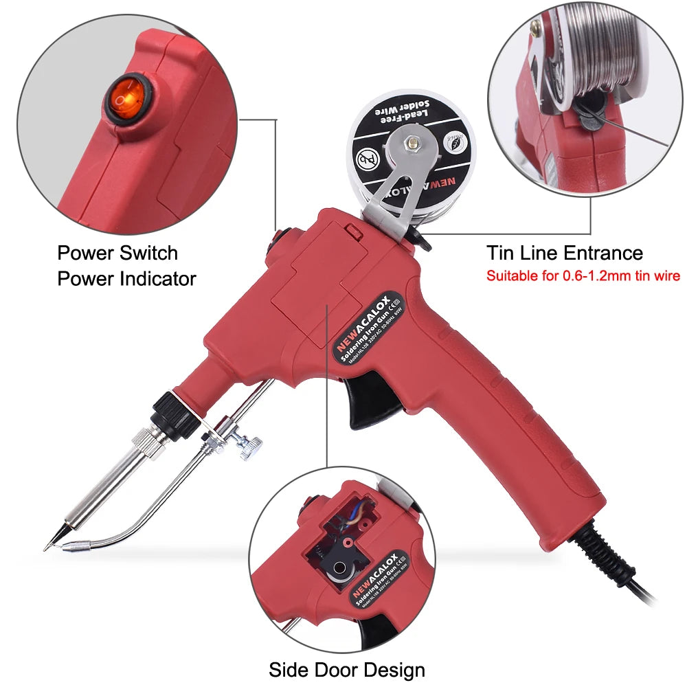 NEWACALOX 110V/220V 60W  Automatically Send Tin Gun Hand-held Soldering Iron Internal Heat with Power Switch Welding Repair Tool