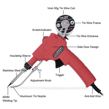 NEWACALOX 110V/220V 60W  Automatically Send Tin Gun Hand-held Soldering Iron Internal Heat with Power Switch Welding Repair Tool