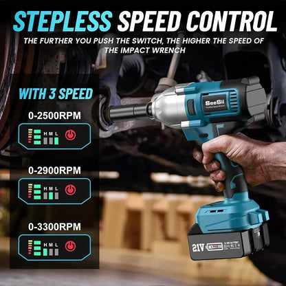 NEW Cordless Impact Wrench 900N.m Power Impact Gun 1/2'' 3300RPM Brushless Electric Impact Driver for Home Car Truck Mower