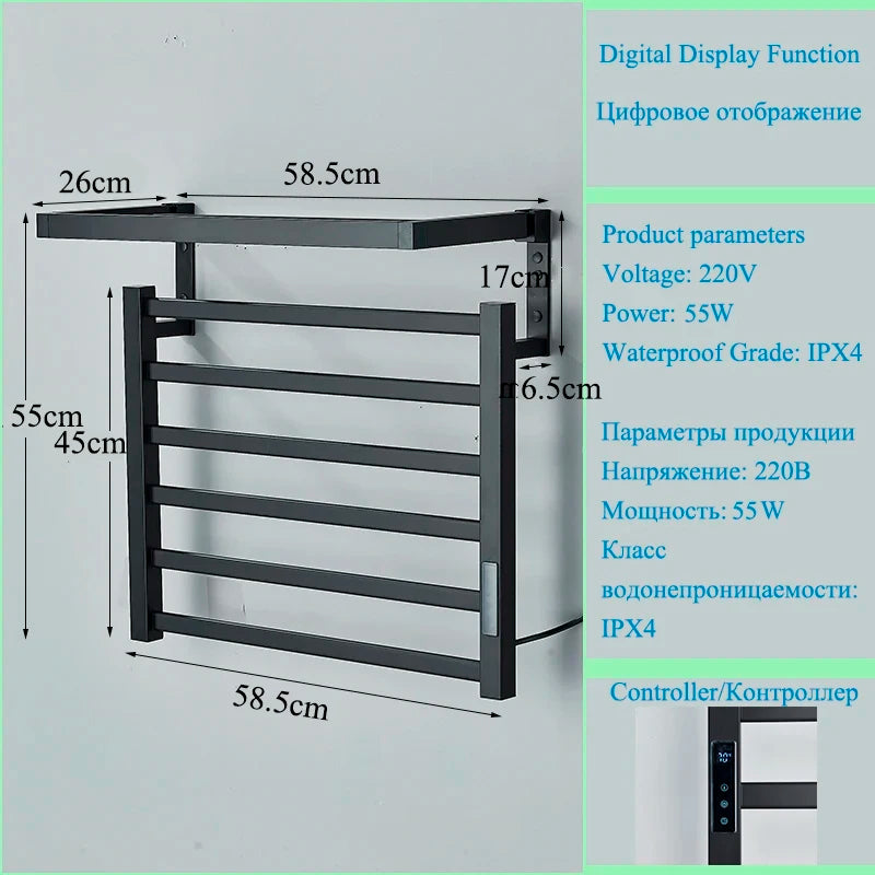 Bathroom Electric Towel Rack Touch Digital Display Temperature Time Control Towel Warmer Smart Home Aluminum Heated Towel Bar