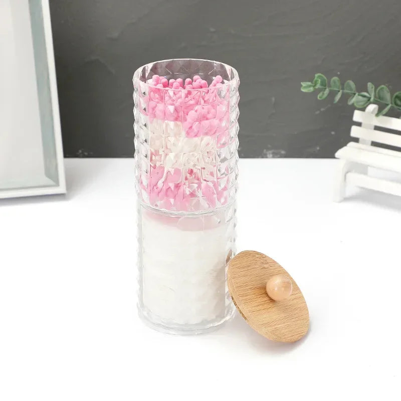 Acrylic Storage Box Bathroom Jar Makeup Organizer Cotton Round Pad Holder Cotton Swab Box Qtip Holder Dispenser with Lid