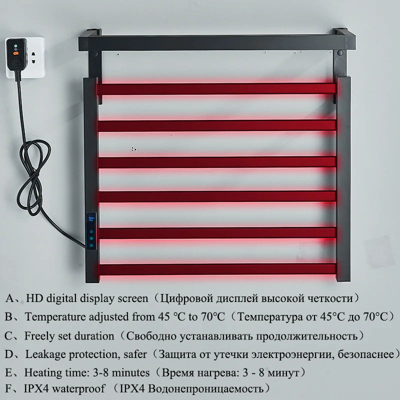 Bathroom Electric Towel Rack Touch Digital Display Temperature Time Control Towel Warmer Smart Home Aluminum Heated Towel Bar