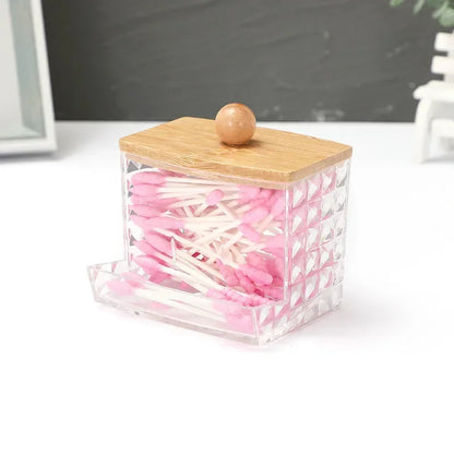 Acrylic Storage Box Bathroom Jar Makeup Organizer Cotton Round Pad Holder Cotton Swab Box Qtip Holder Dispenser with Lid