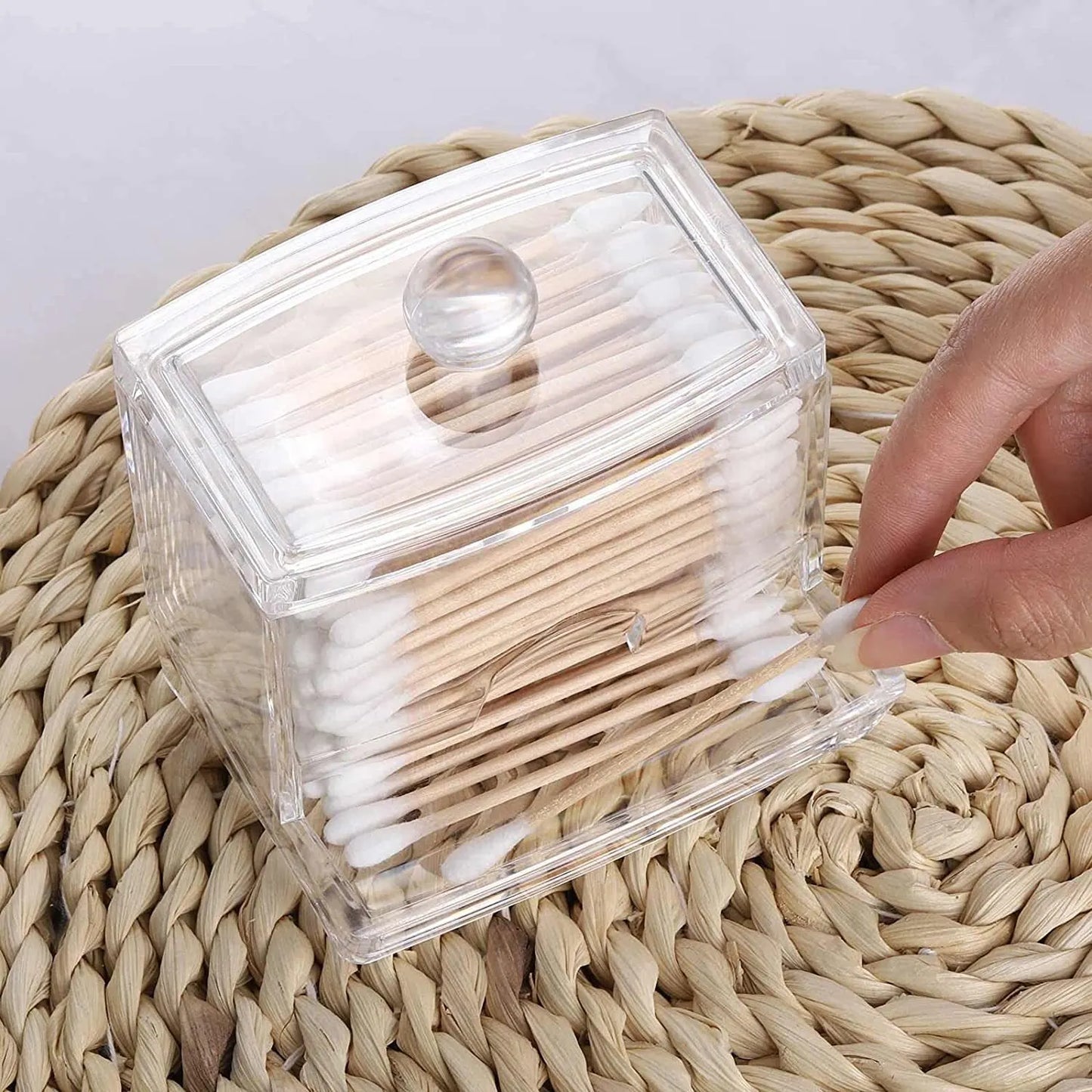 Cotton Swab Ball Storage Box With Lid Large Capacity Bathroom Acrylic Transparent Container Jar Dispenser