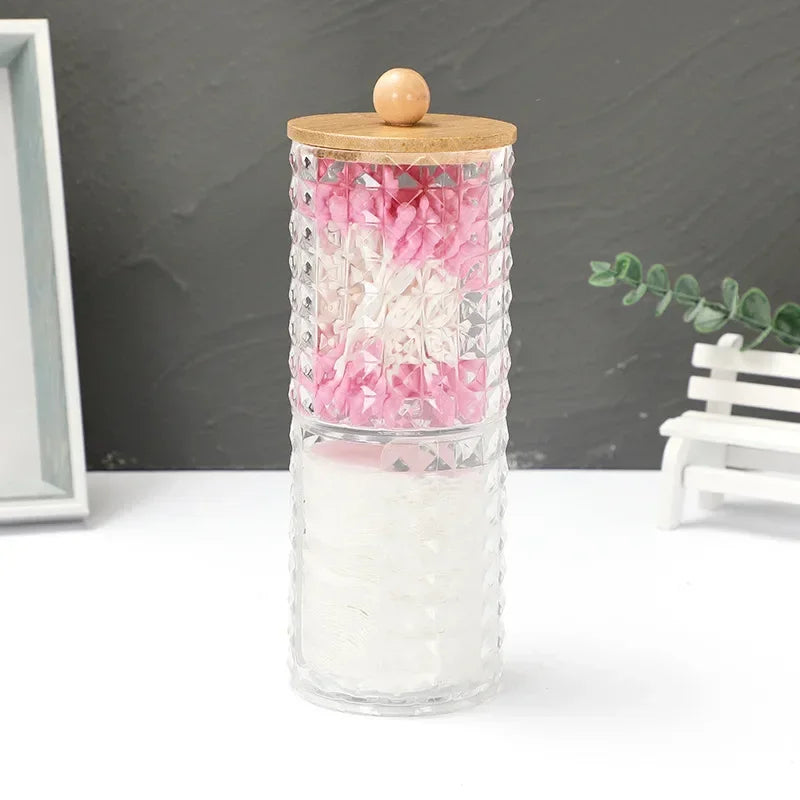 Acrylic Storage Box Bathroom Jar Makeup Organizer Cotton Round Pad Holder Cotton Swab Box Qtip Holder Dispenser with Lid