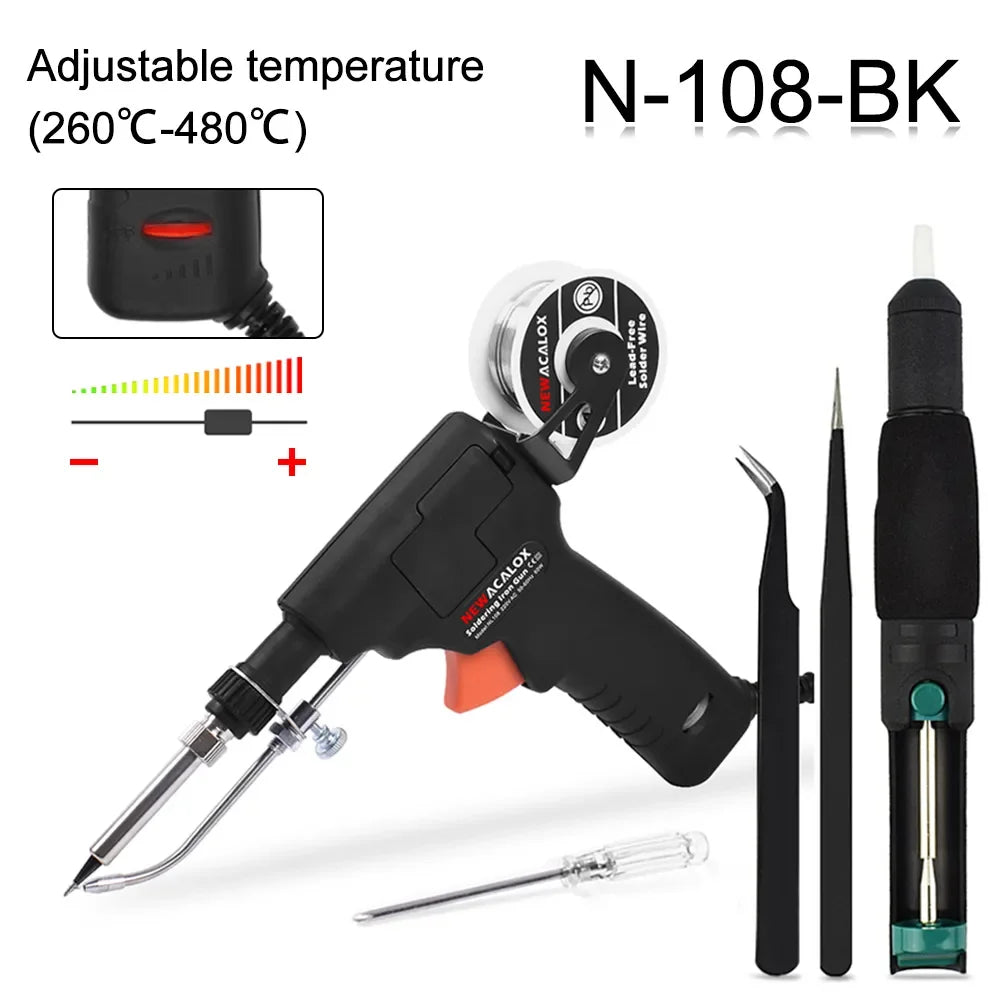 NEWACALOX 110V/220V 60W  Automatically Send Tin Gun Hand-held Soldering Iron Internal Heat with Power Switch Welding Repair Tool