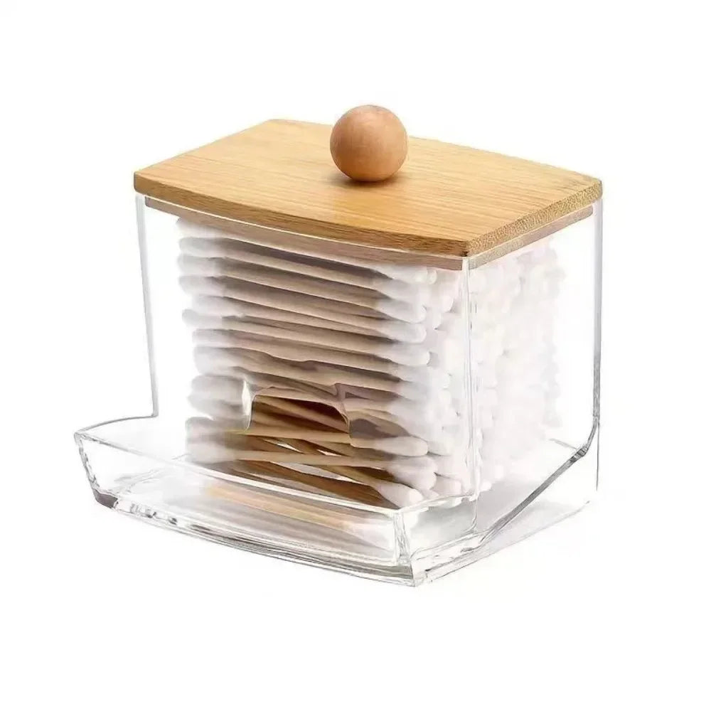 Acrylic Storage Box Bathroom Jar Makeup Organizer Cotton Round Pad Holder Cotton Swab Box Qtip Holder Dispenser with Lid