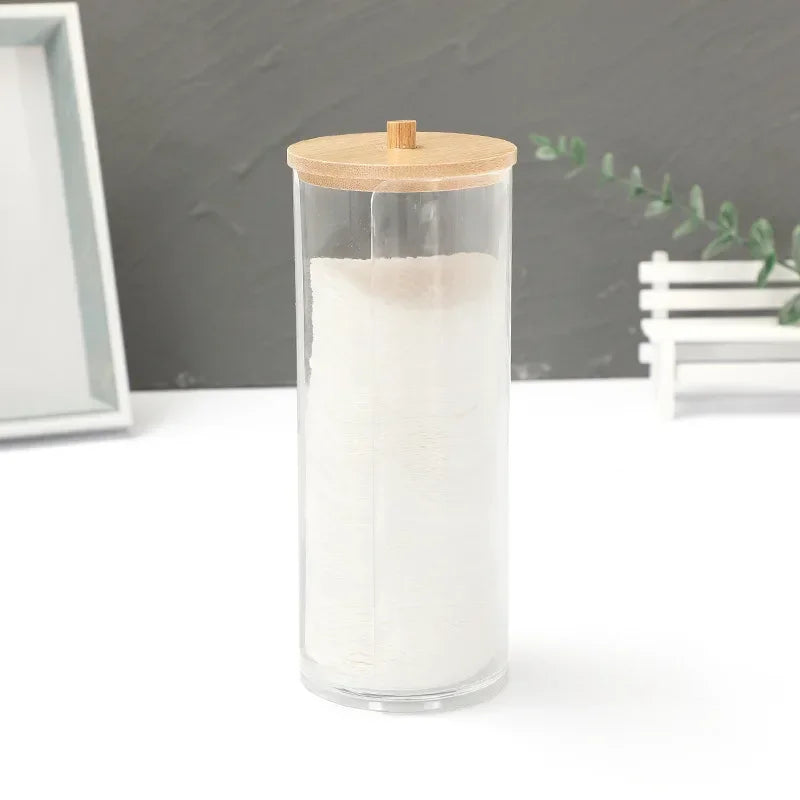 Acrylic Storage Box Bathroom Jar Makeup Organizer Cotton Round Pad Holder Cotton Swab Box Qtip Holder Dispenser with Lid