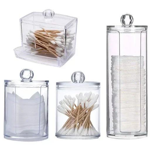 Acrylic Storage Box Makeup Cotton Swab Container Round Plastic Jar Organizer Cosmetics Pad Jewelry Storage Box Storage Container