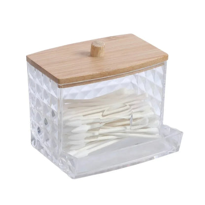 Acrylic Storage Box Bathroom Jar Makeup Organizer Cotton Round Pad Holder Cotton Swab Box Qtip Holder Dispenser with Lid