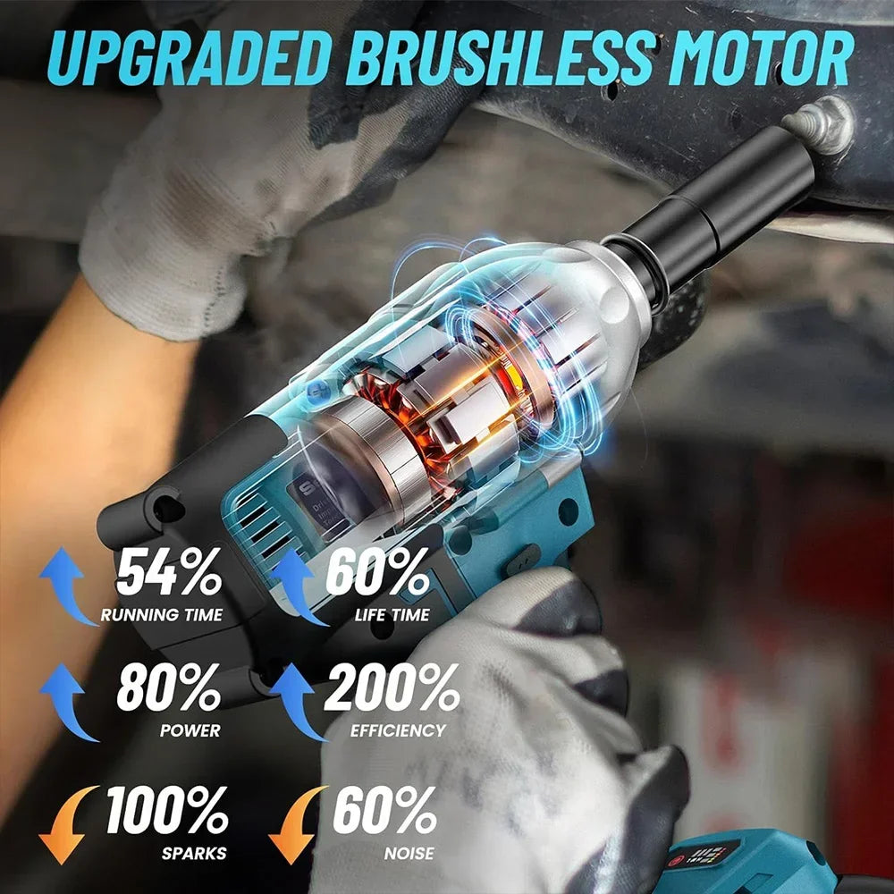 NEW Cordless Impact Wrench 900N.m Power Impact Gun 1/2'' 3300RPM Brushless Electric Impact Driver for Home Car Truck Mower