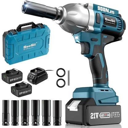 NEW Cordless Impact Wrench 900N.m Power Impact Gun 1/2'' 3300RPM Brushless Electric Impact Driver for Home Car Truck Mower