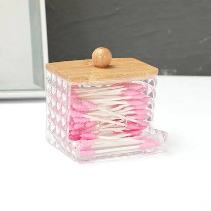 Acrylic Storage Box Bathroom Jar Makeup Organizer Cotton Round Pad Holder Cotton Swab Box Qtip Holder Dispenser with Lid