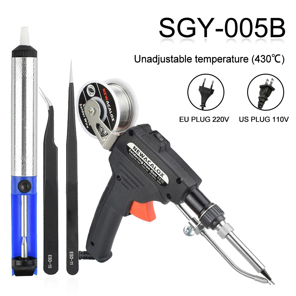 NEWACALOX 110V/220V 60W  Automatically Send Tin Gun Hand-held Soldering Iron Internal Heat with Power Switch Welding Repair Tool