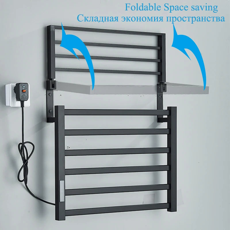 Bathroom Electric Towel Rack Touch Digital Display Temperature Time Control Towel Warmer Smart Home Aluminum Heated Towel Bar