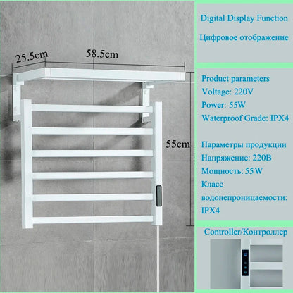 Bathroom Electric Towel Rack Touch Digital Display Temperature Time Control Towel Warmer Smart Home Aluminum Heated Towel Bar