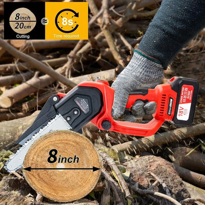 OUTIGO Battery Chainsaw, 8 Inch Chainsaw, 6000mAh Mini Cordless Chainsaw, 4 Chains 3 Guides 2 Batteries