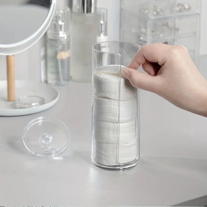 Acrylic Storage Box Makeup Cotton Swab Container Round Plastic Jar Organizer Cosmetics Pad Jewelry Storage Box Storage Container