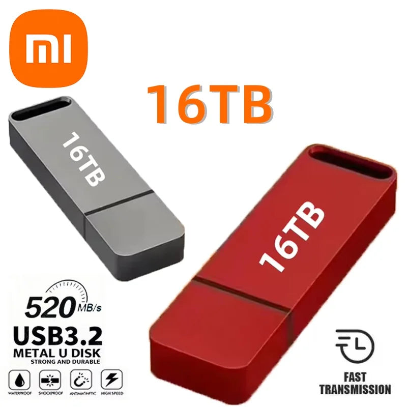 Xiaomi 16TB Flash Drive USB3.2 High Speed Transfer Type C U Metal Flash SSD Portable Mini Flash Drive Memory Waterproof U Drive