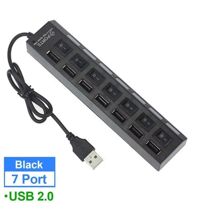 Switch Extension Hub 7-port USB2.0 Hub Computer USB Extension Hub One Drag Seven USB2.0 Splitter PC Laptop Desktop