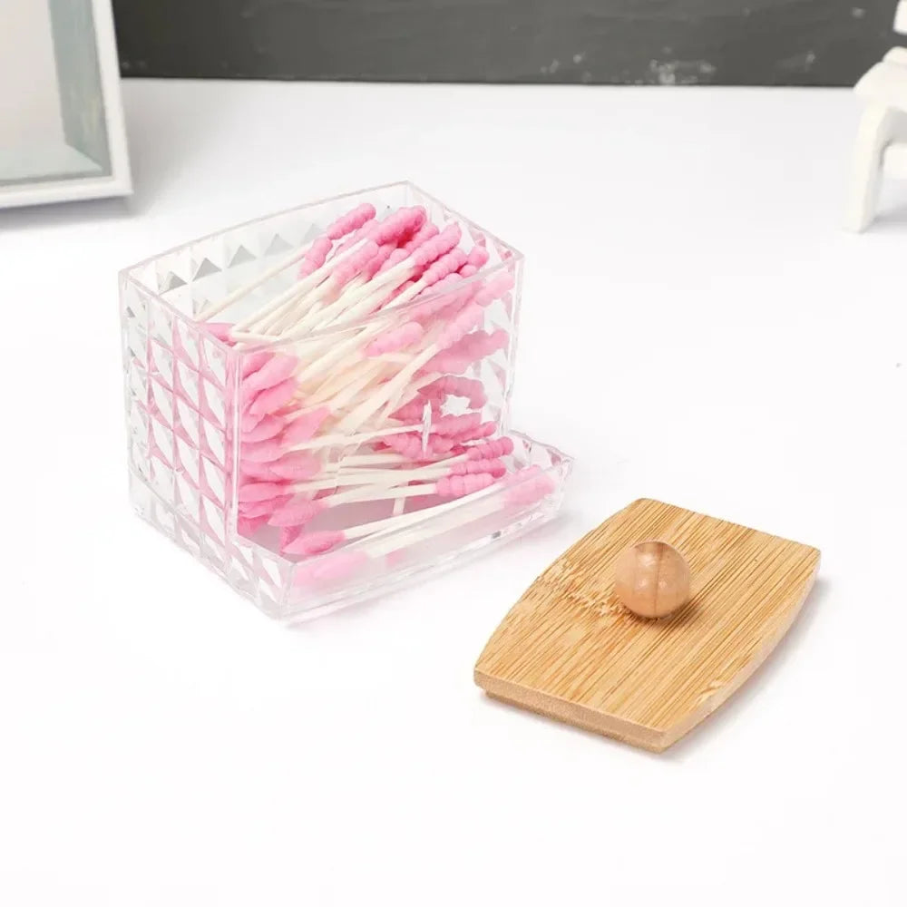 Acrylic Storage Box Bathroom Jar Makeup Organizer Cotton Round Pad Holder Cotton Swab Box Qtip Holder Dispenser with Lid