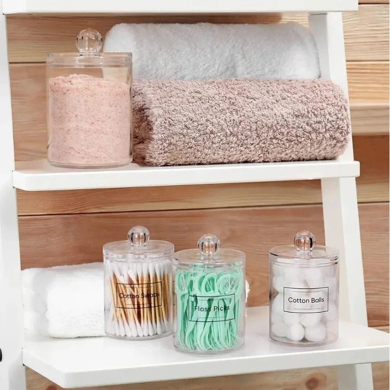 Acrylic Storage Box Makeup Cotton Swab Container Round Plastic Jar Organizer Cosmetics Pad Jewelry Storage Box Storage Container