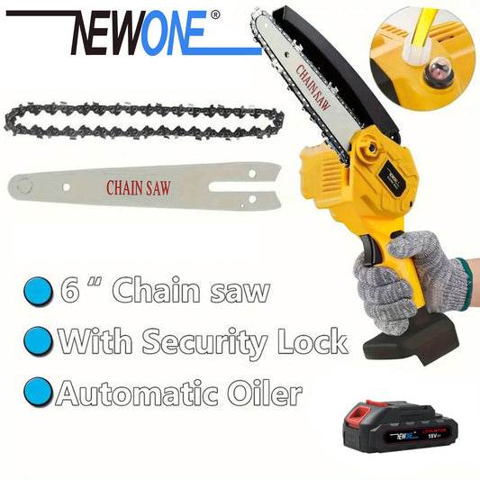 Portable Mini Electric Chainsaw 6-Inch with 1 Battery Pack Cordless Handheld Wood Cutting Tool Suitable For Household Industry