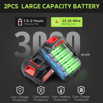 OUTIGO Battery Chainsaw, 8 Inch Chainsaw, 6000mAh Mini Cordless Chainsaw, 4 Chains 3 Guides 2 Batteries