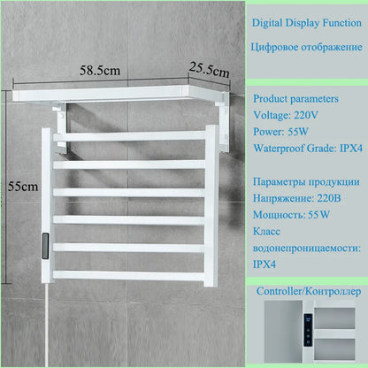 Bathroom Electric Towel Rack Touch Digital Display Temperature Time Control Towel Warmer Smart Home Aluminum Heated Towel Bar