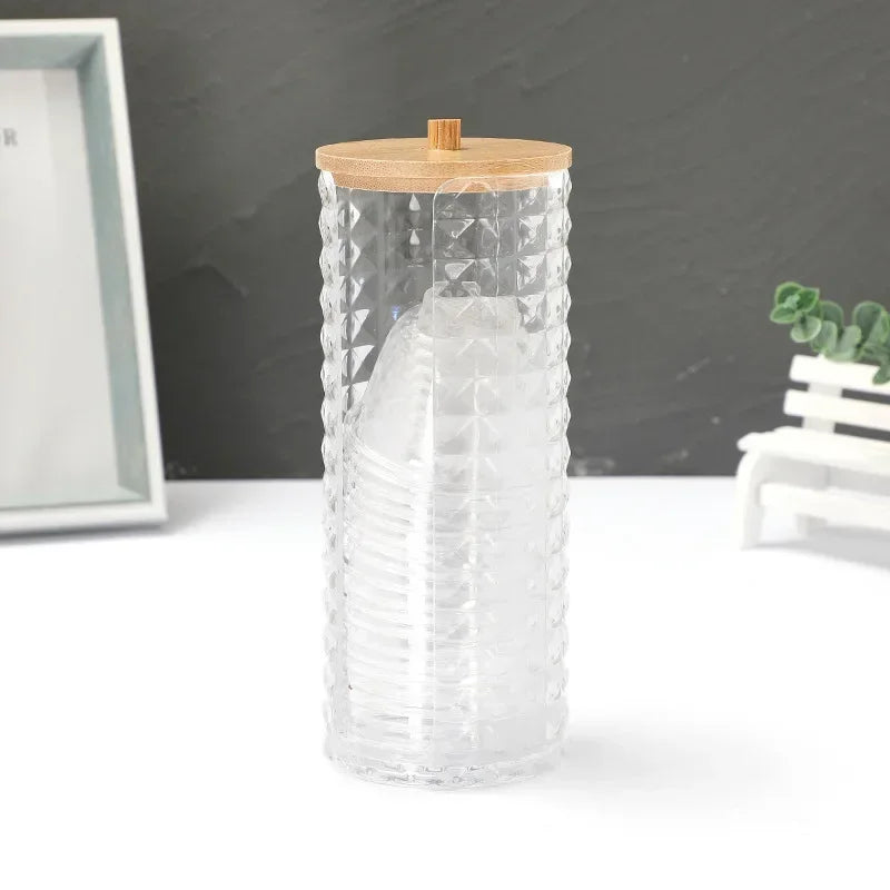 Acrylic Storage Box Bathroom Jar Makeup Organizer Cotton Round Pad Holder Cotton Swab Box Qtip Holder Dispenser with Lid