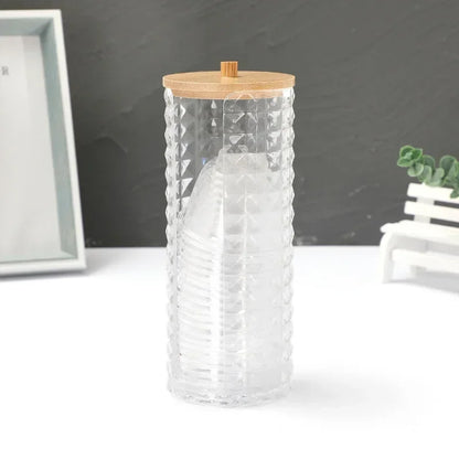 Acrylic Storage Box Bathroom Jar Makeup Organizer Cotton Round Pad Holder Cotton Swab Box Qtip Holder Dispenser with Lid