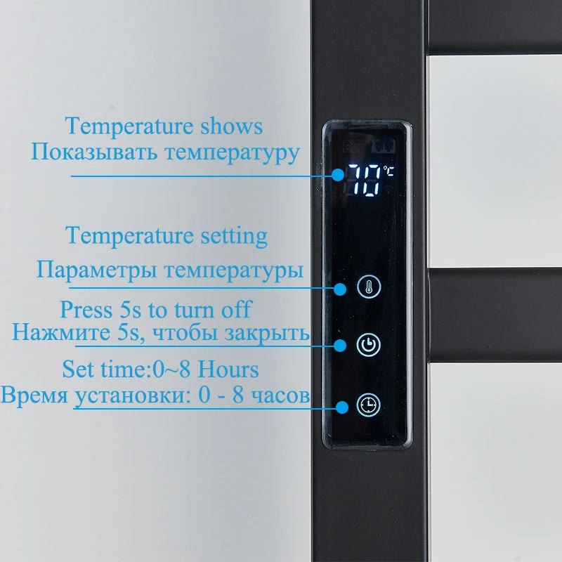 Bathroom Electric Towel Rack Touch Digital Display Temperature Time Control Towel Warmer Smart Home Aluminum Heated Towel Bar