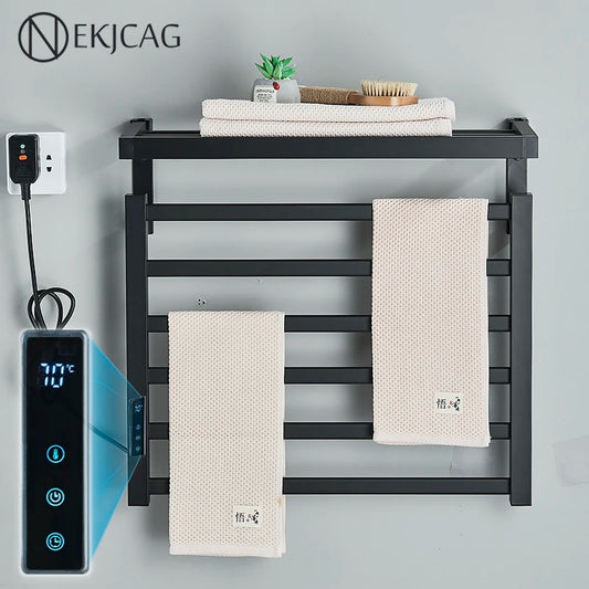 Bathroom Electric Towel Rack Touch Digital Display Temperature Time Control Towel Warmer Smart Home Aluminum Heated Towel Bar