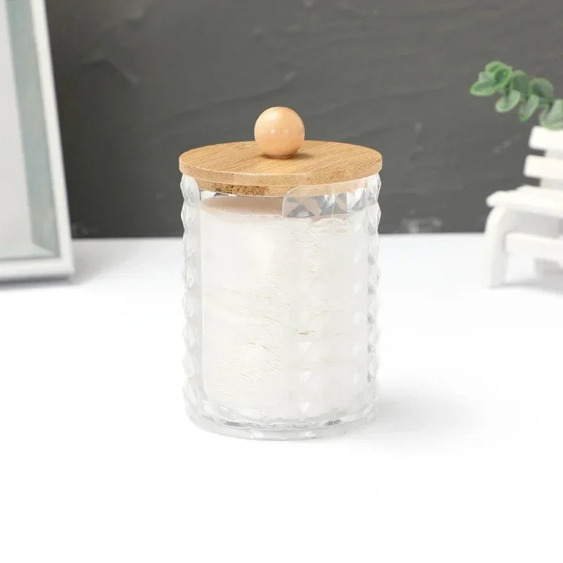 Acrylic Storage Box Bathroom Jar Makeup Organizer Cotton Round Pad Holder Cotton Swab Box Qtip Holder Dispenser with Lid