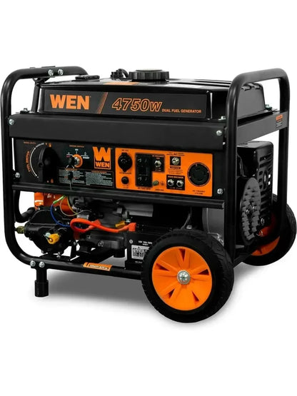 WEN DF475T Dual Fuel 120V/240V Portable Generator w/ Electric Start Transfer Switch Ready, 4750-Watt, CARB Compliant