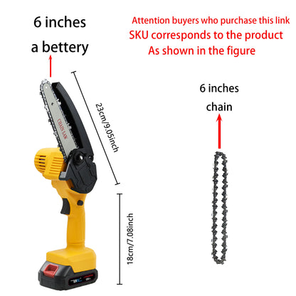 Portable Mini Electric Chainsaw 6-Inch with 1 Battery Pack Cordless Handheld Wood Cutting Tool Suitable For Household Industry