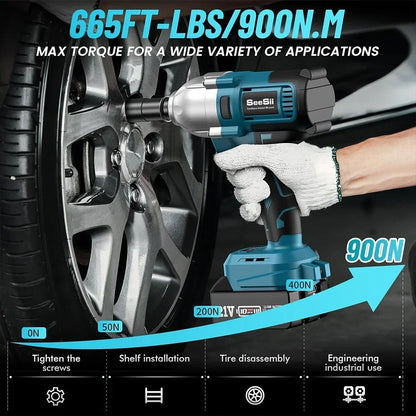 NEW Cordless Impact Wrench 900N.m Power Impact Gun 1/2'' 3300RPM Brushless Electric Impact Driver for Home Car Truck Mower