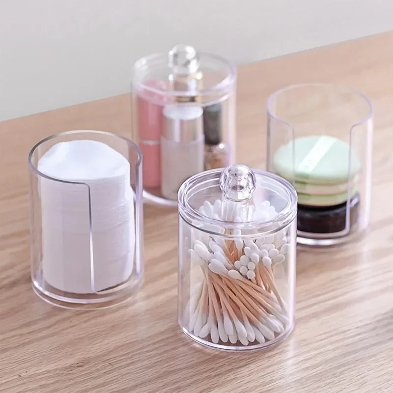 Acrylic Storage Box Makeup Cotton Swab Container Round Plastic Jar Organizer Cosmetics Pad Jewelry Storage Box Storage Container