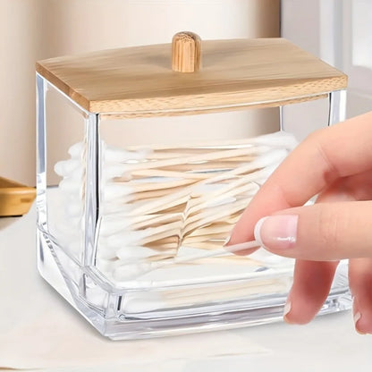 Acrylic Storage Box Bathroom Jar Makeup Organizer Cotton Round Pad Holder Cotton Swab Box Qtip Holder Dispenser with Lid